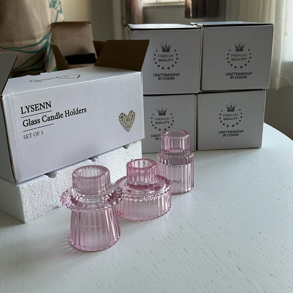 Pink Glass Candle Holders